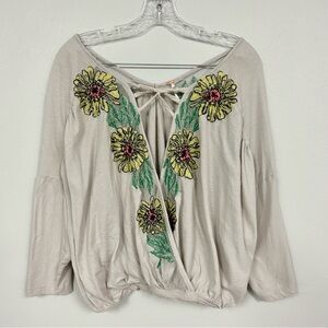 FREE PEOPLE 🌻 Gotta Love It Embroidered Sunflower Top - Size S